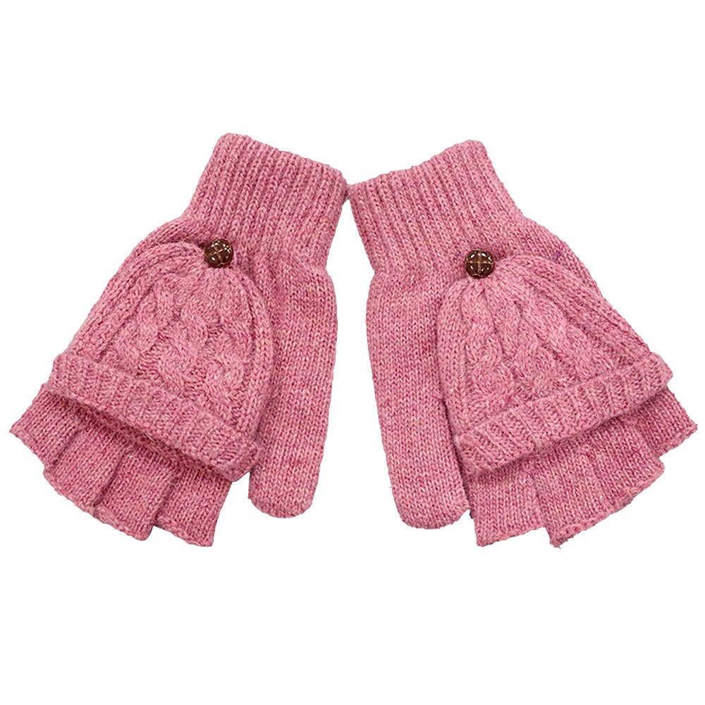 Meisje Winter Handschoenen Effen Twist Gebreide Wollen Flip Cover Vingerloze Handschoenen Zachte Warme Handschoenen Wanten guantes invierno luvas de inverno: Pink