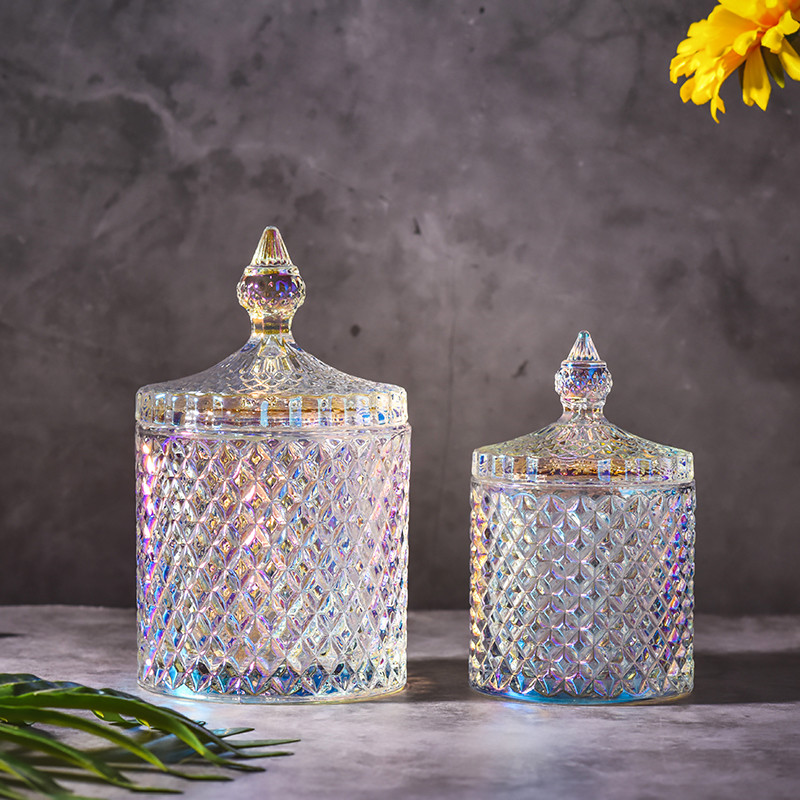 Bocal de stockage en verre cristal de couleur européenne de 600ML, bocal à sucre en diamant, pour coton-tige, tampons de coton, bocaux de stockage ménagers