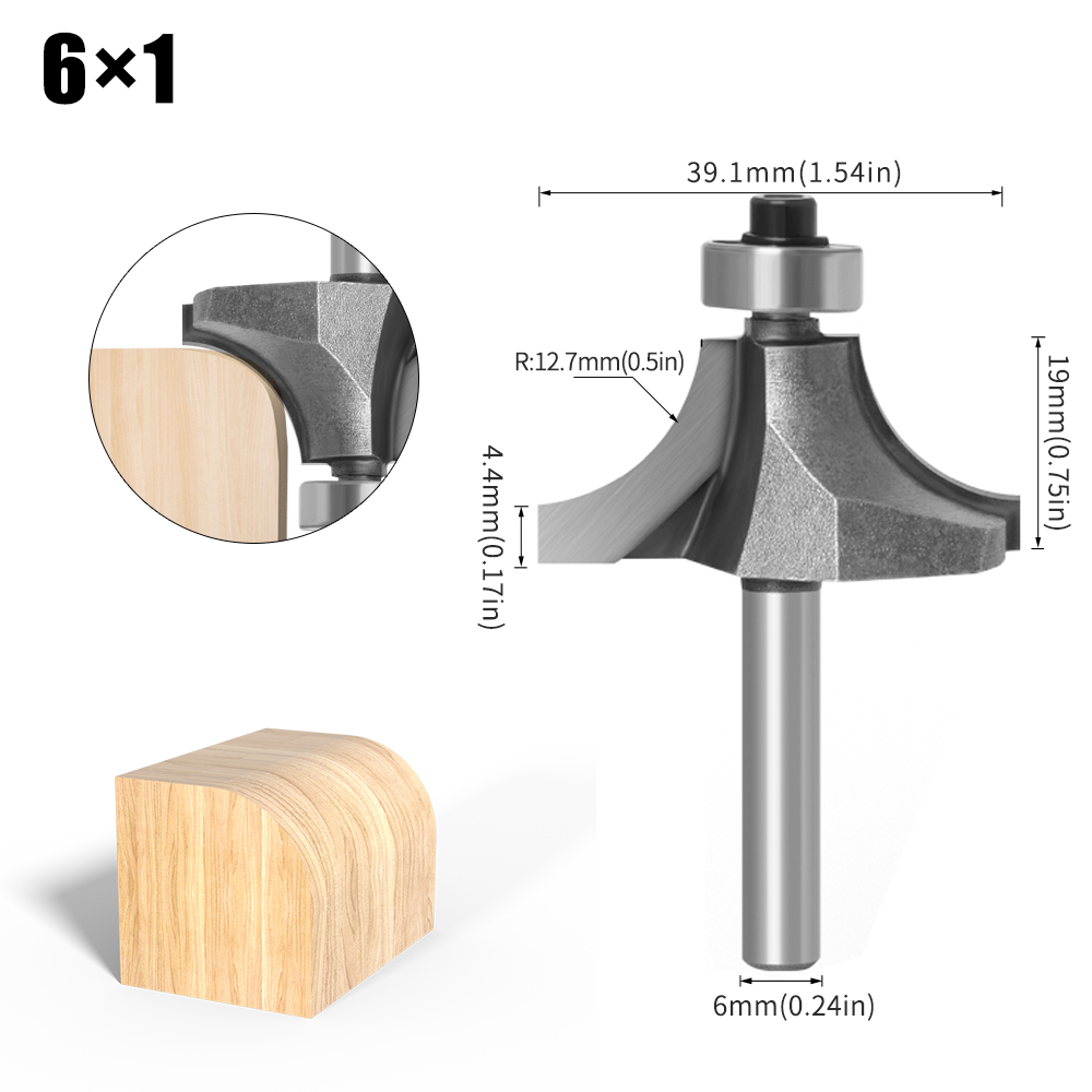 1/4&6mm shank Corner Round Over Router Bit with Be... – Grandado