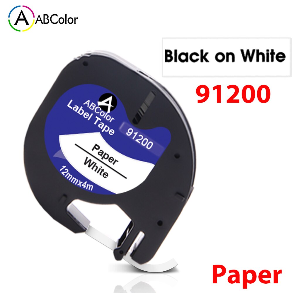 1Pcs 91202 Compatible for Dymo LetraTag Label Tape 91222 91332 Black on Yellow LT 91202 For Dymo LT100H QX-50 2000 Label Maker: 91200 Paper White