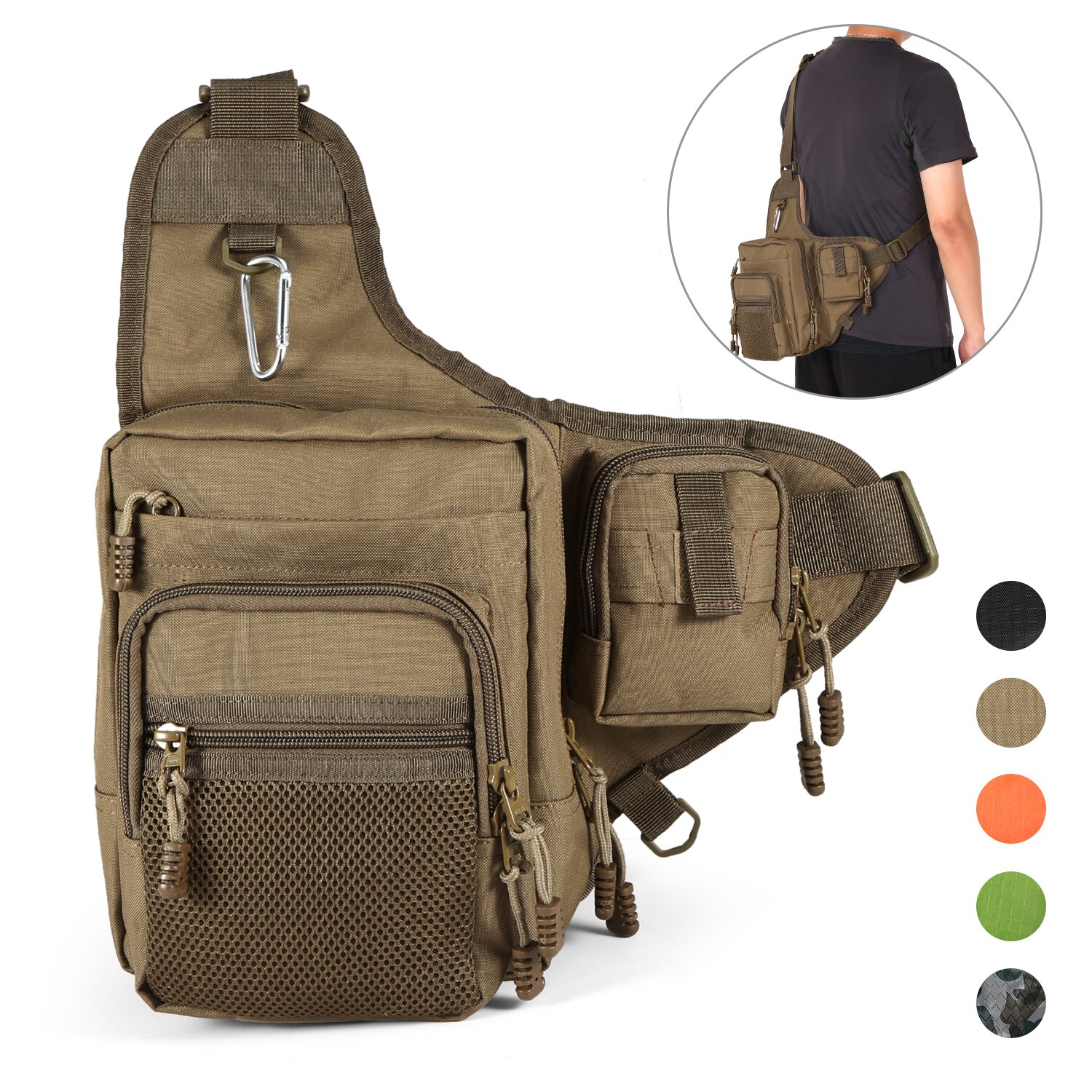 Ilure – sac de pêche étanche en toile, couverture de canne à pêche, grande capacité, moulinet, sac à dos pour leurres, boîte à bandoulière d&#39;extérieur: kaki foncé
