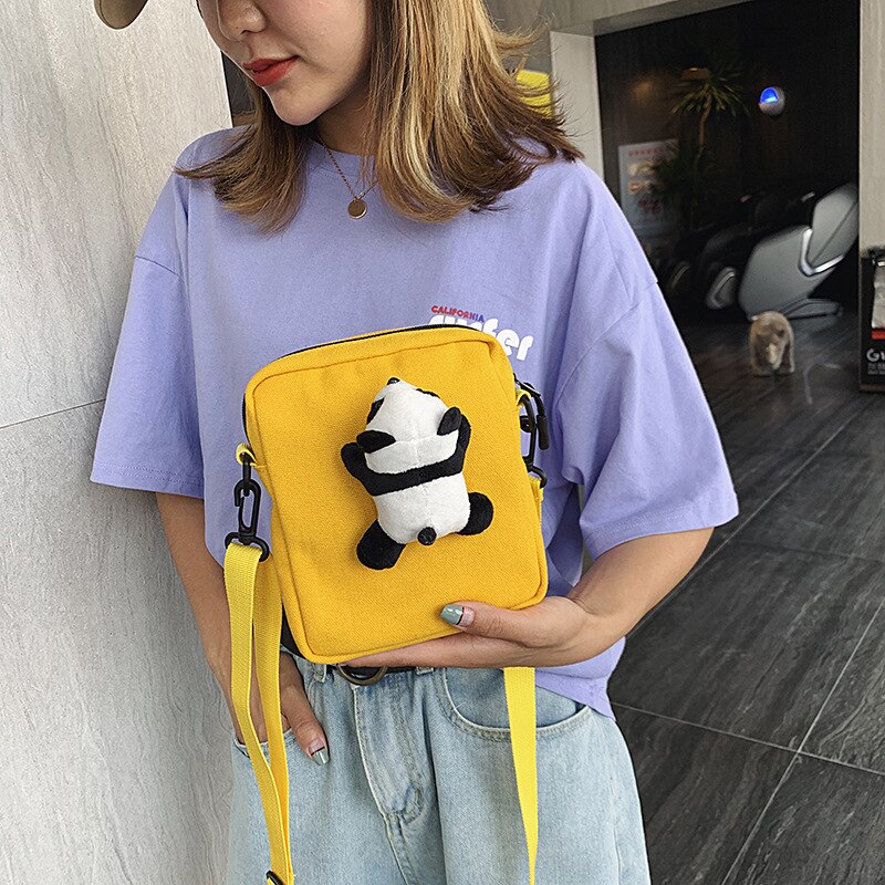 Newhotstacy Borsa 040420 retrò della bambola del panda propenso singolo sacchetto di spalla bello studenti borsa di tela