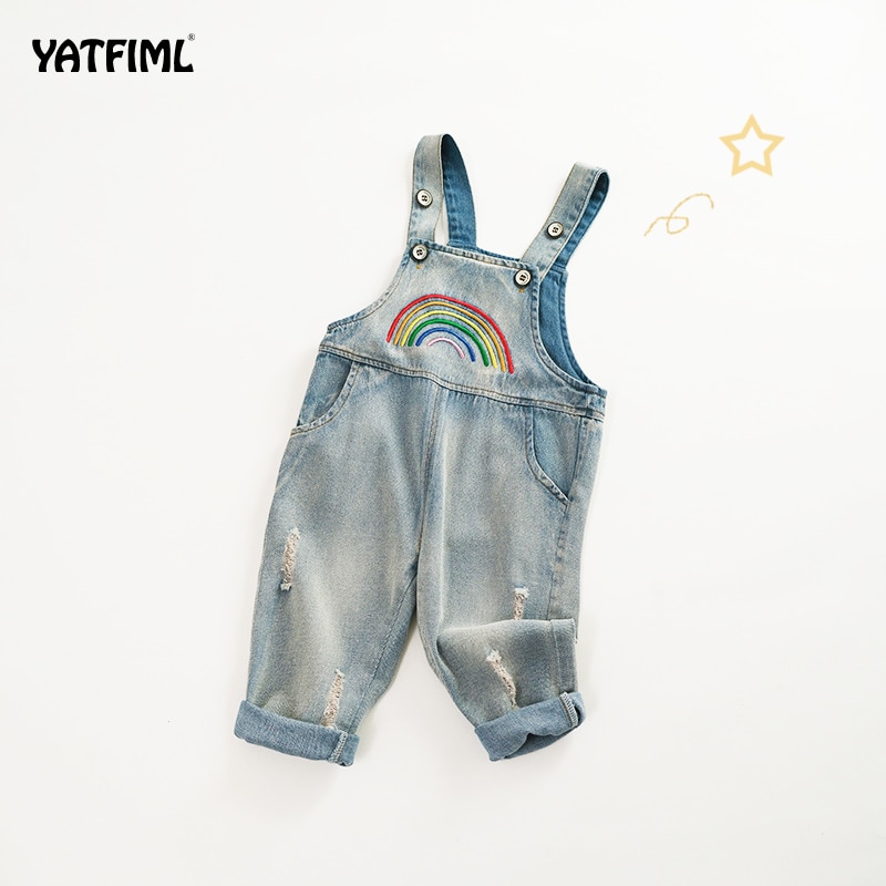 YATFIML – combinaison en jean arc-en-ciel pour bébé, salopette de printemps pour garçons et filles, pantalons longs pour enfants