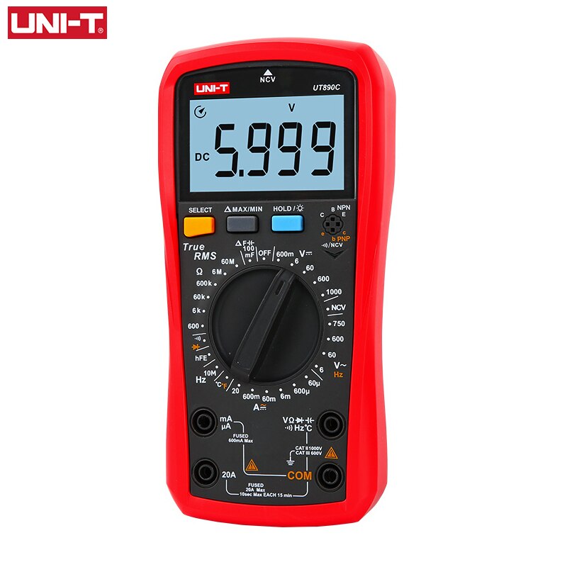 UNI-T UNI T Digital Multimeter True RMS UT890C UT890D+ Manual Range AC DC Frequency Capacitance Temperature Tester Backlight