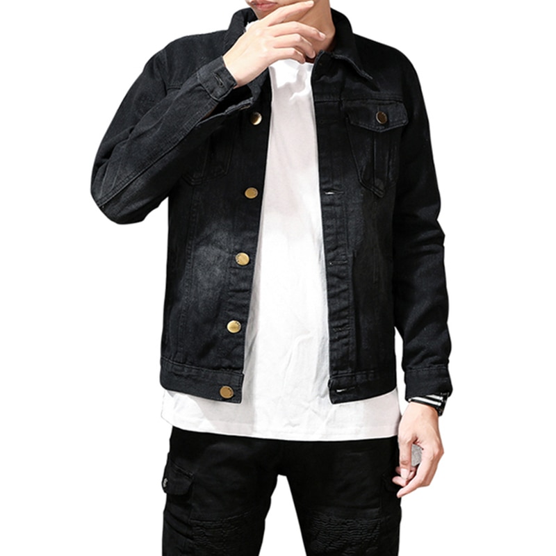 Miehet vintage musta puuvilla denim takit miesten moottoripyörä katuvaatteet rento hip hop slim farkut takki takki päällysvaatteet 5xl