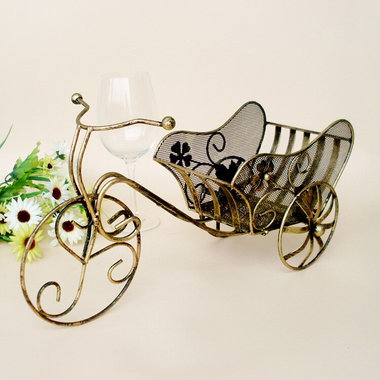 Retro smeedijzeren wijnrek, europees, driewielig, drijvende wijnrek, fietsrek, desktop opbergrek, thuisbar accessoires: Default Title