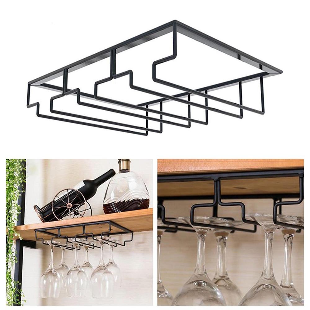 Under kabinet stilk og fod vin glas holder metal organisator til bar køkken sort hjem bar pladsbesparende hylde beslag kop rack  #102