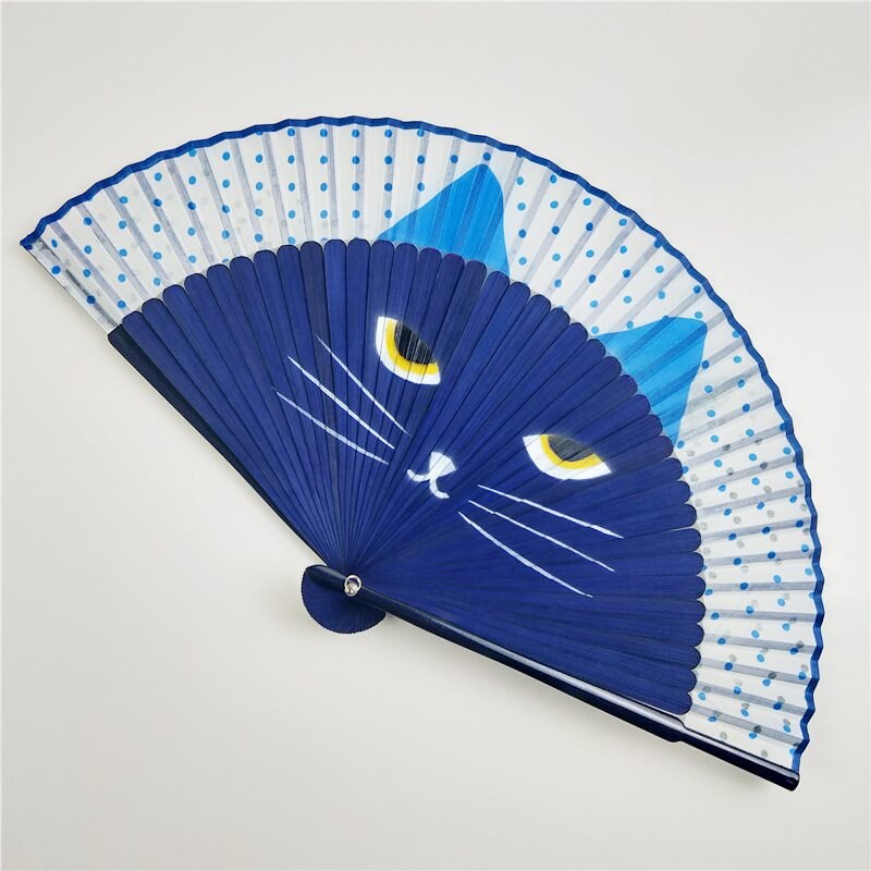 Kat Cartoon Zijde Modieuze Japan Stijl Hand Fans Populaire Handheld Folding Fans Gespoten Kat Hoofd Japanse Wind