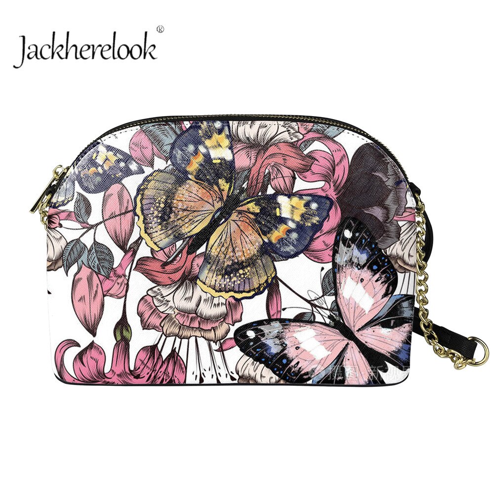 Jackherelook meisjes casual draagbare handtas dames vlinderpatroon rits schelp messenger ketting pu leer patry club tassen: Zba 796 d 49