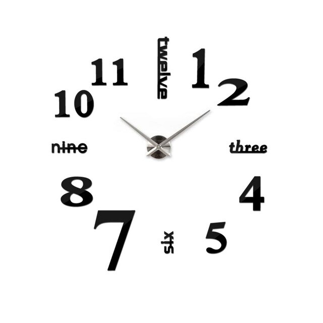 Horloge murale grand miroir, moderne 3D, décoration pour la maison, bricolage, unique,: black  silver center / 47inch(3D)