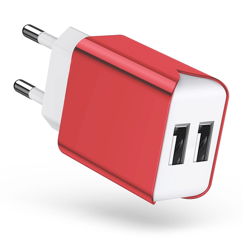 Schitec Dual USB Charger EU Plug Quick Charge 2.1A Wall Charger Max Mobile Phone Charging Mini Adapter Travel Charger for iPhone: EU Plug 5V2.1A Red