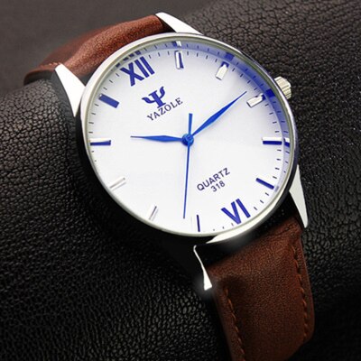 YAZOLE Blauw Glas Horloge Mannen Horloge heren Horloge Waterdichte Lederen Heren Horloges Klok reloj hombre relogio masculino: brown 2