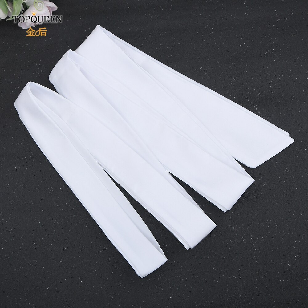 Topqueen S400 Wit Ivoor Trouwjurk Riem Vrouw Wedding Outfit Strass Riem Sjerpen Stoel Cover Vrouwen Lange Satijnen Lint: white