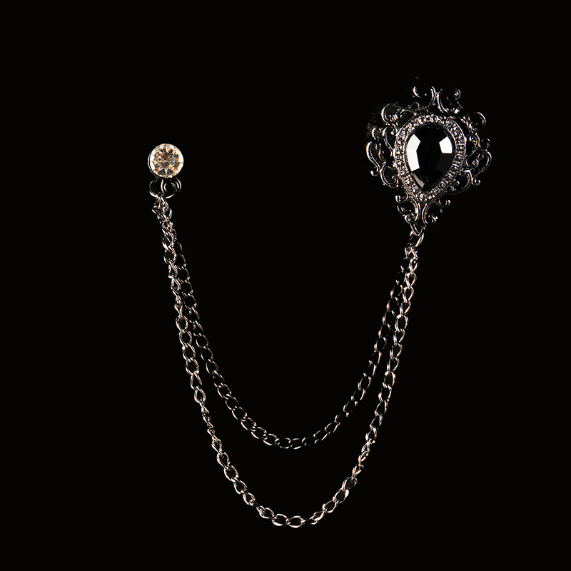 SKEDS-broches de cadena clásicos con diamantes de imitación para hombre, joyería para traje, decoración de cristal Vintage, broche para banquete, insignias, Pin, ramillete: Rodio plateado