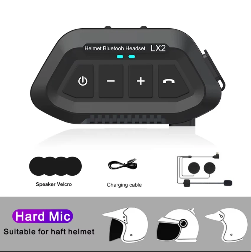 LX2 Bluetooth 5.0 Motorcycle Helmet Headset Wireless Noise Reduction Cycling Headset Waterproof Supports Hands Free Call Music: Blue