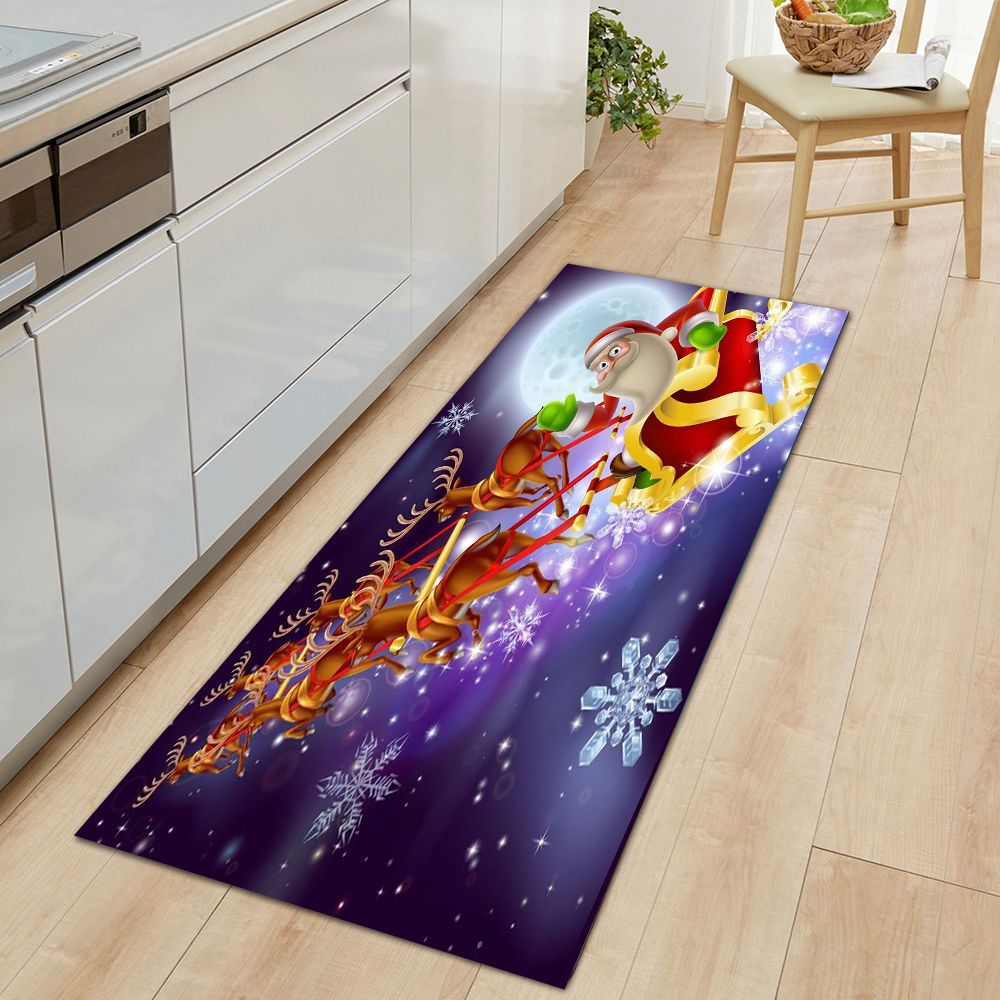 Christmas Floor Mat Cute Santa Snowflake Bell Area Rug Washable Non-slip Mat For Bathroom Bedroom Kitchen Rugs 50x80 cm: A