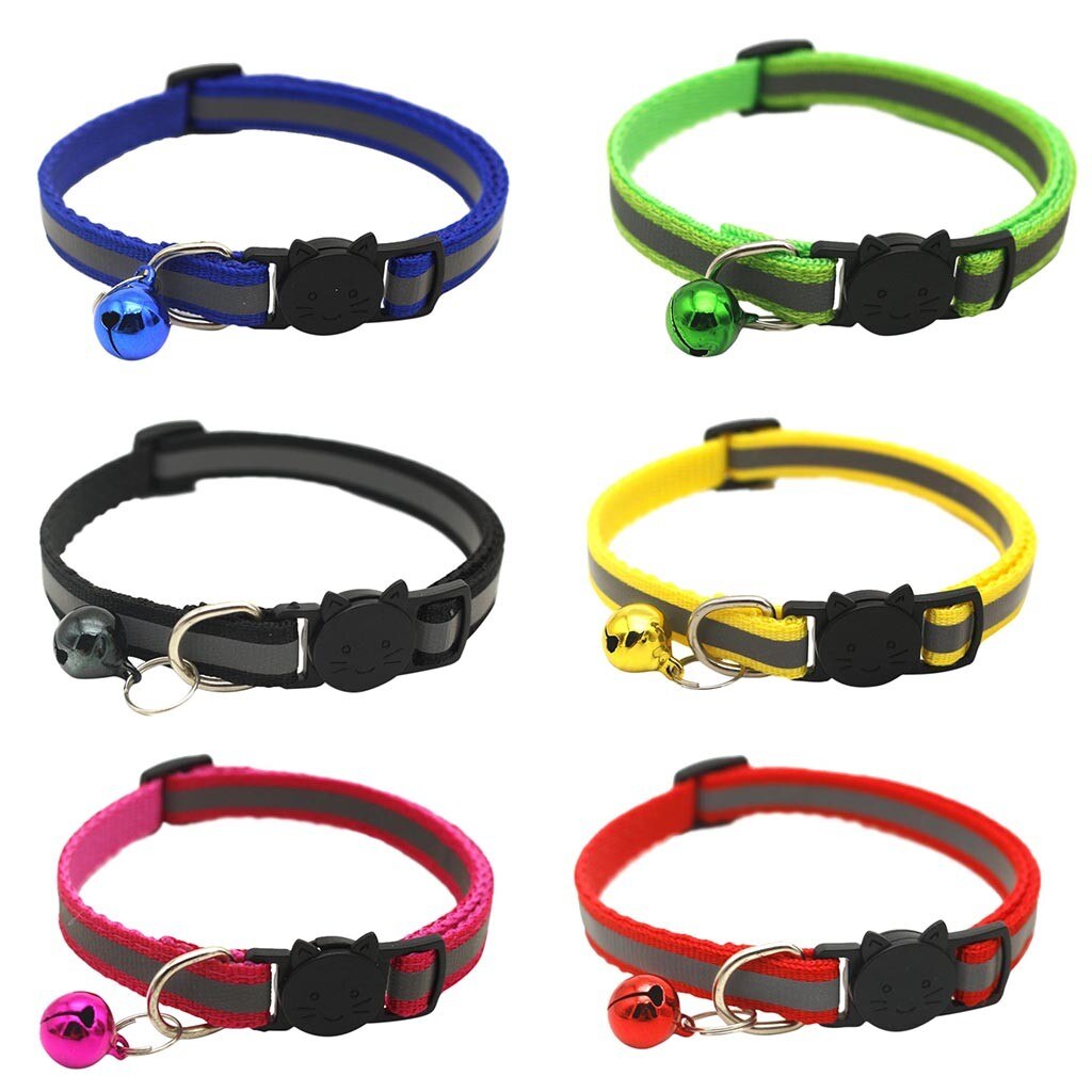 6 Pack Reflective Cat Collars Safety Quick Release With Bell Adjustable Nylon Reflective Strap Small Dogs Cats Collar 19-32cm: Default Title