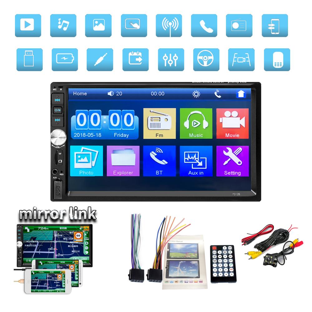 Radio con GPS para coche, de 7 pulgadas reproductor Multimedia con pantalla táctil HD, 2 Din, Audio estéreo, MP5, Bluetooth, USB, TF, FM, cámara 7018b 7012