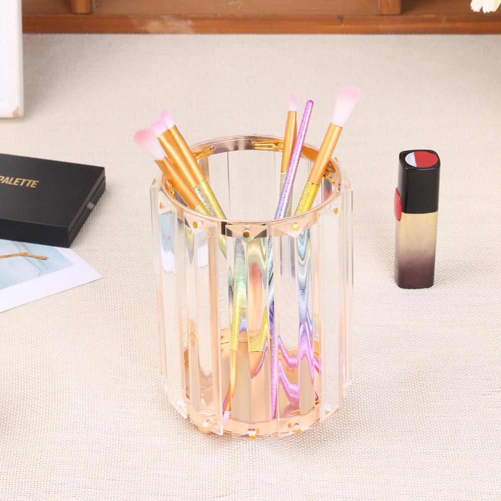 Metal Crystal Makeup Brushes Storage Tube Eyebrow Pencil Cosmetic Pens Holder Desktop Jewelry Box Organizer