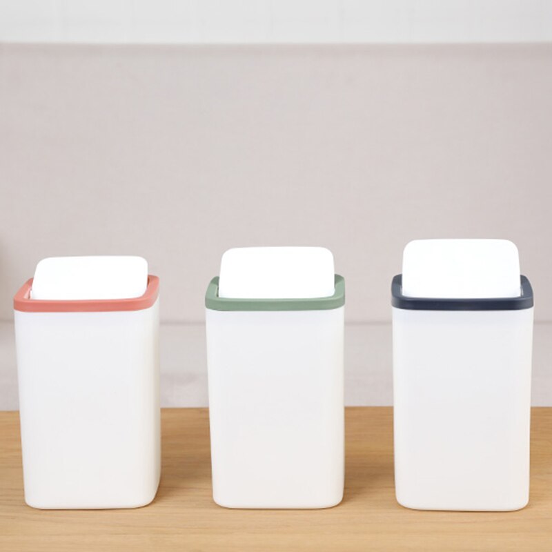 Mini Pattumiera Da Tavolo 2 Litri Con Coperchio A Scatto - Set Da 2 Cestini Per Scrivania, Bagno, Ufficio - Include 100 Sacchetti (Blu+Grigio)