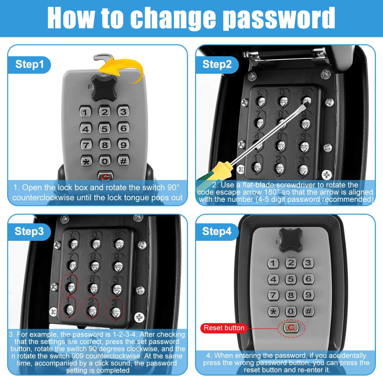 Key Lock Box Wall-Mount Secret Code Security Key Safe Storage Box No Key Home Office Weatherproof Safe Key Keeper Organizer