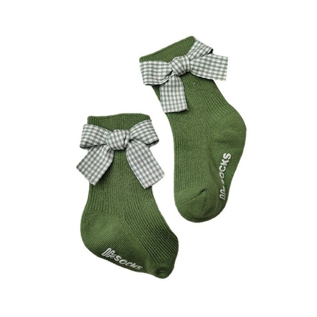 Baby Baby Meisje Kant Prinses Sokken Geribbelde Gebreide Effen Kleur Anti-Slip Medium Buis Sokken Kid Turn Manchet Ruche floor Kousen: green / L 3-5Years