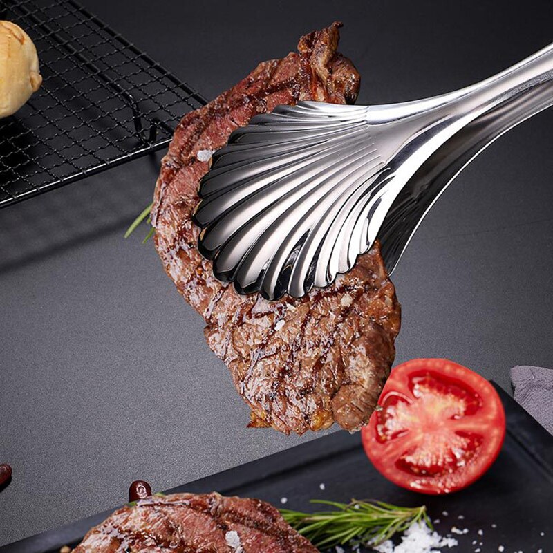 Stainless Steel Cooking Tongs For Kitchen Grill & BBQ - Best Clever Tongs For Cooking Food In The Sizes You Need Scallop Shape