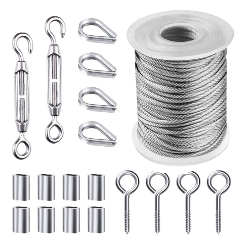 QX2E 19 Pcs Picture Hanging Wire Wire Rope Steel Cable Railing Kits Include Stainless Steel Wire Rope Cable 50 Foot
