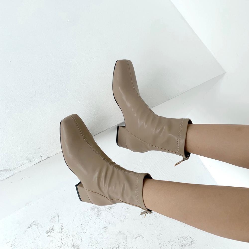 Women's Boots Autumn Boots-women Booties Woman Low Heel Shoes Luxury Round Toe Rubber Mid-Calf