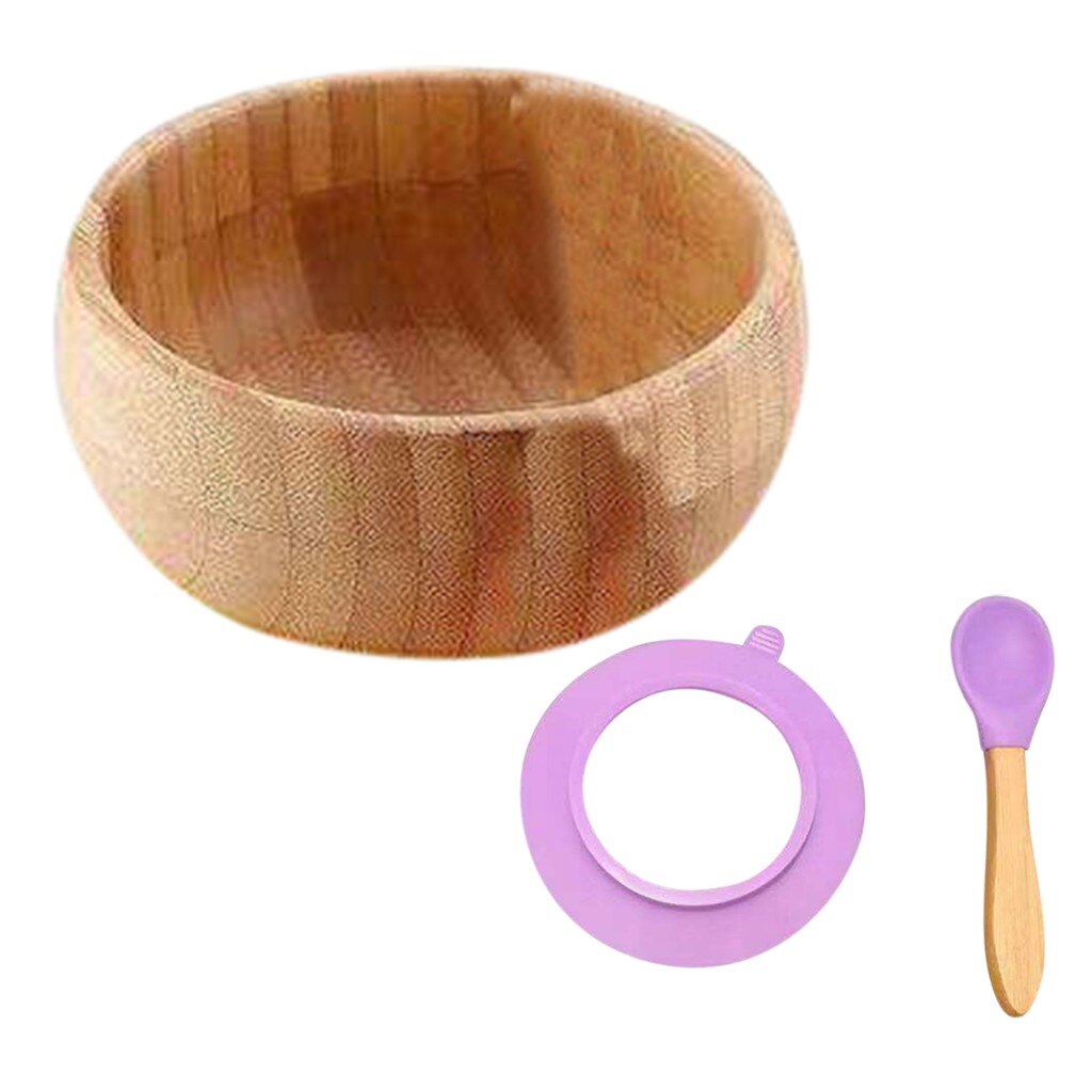 Baby børneservise sæt runde bambus skål silikone ske sæt skridsikker sugekop fodring skål til børn køkken bestik sæt