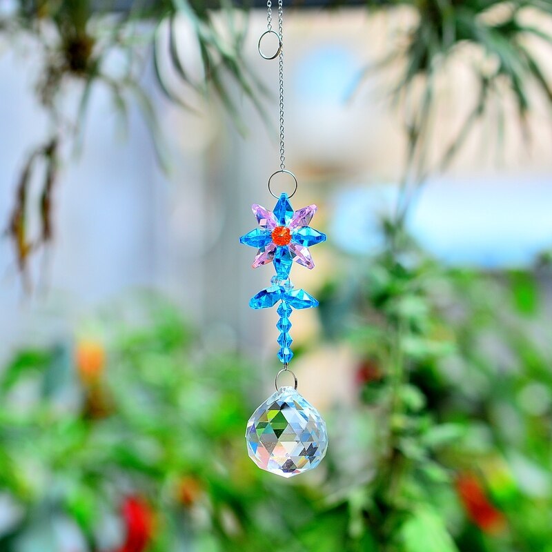 KaiNai Garden Suncatcher Flower Deco Rainbow Maker hanging crystal prisms window crystals home decoration original: pink blue