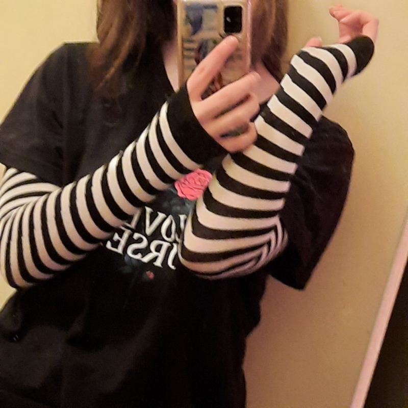 Guanti al gomito a righe da donna alla moda Guanti lunghi senza dita lavorati a maglia più caldi Guanti al gomito Accessori natalizi Regalo
