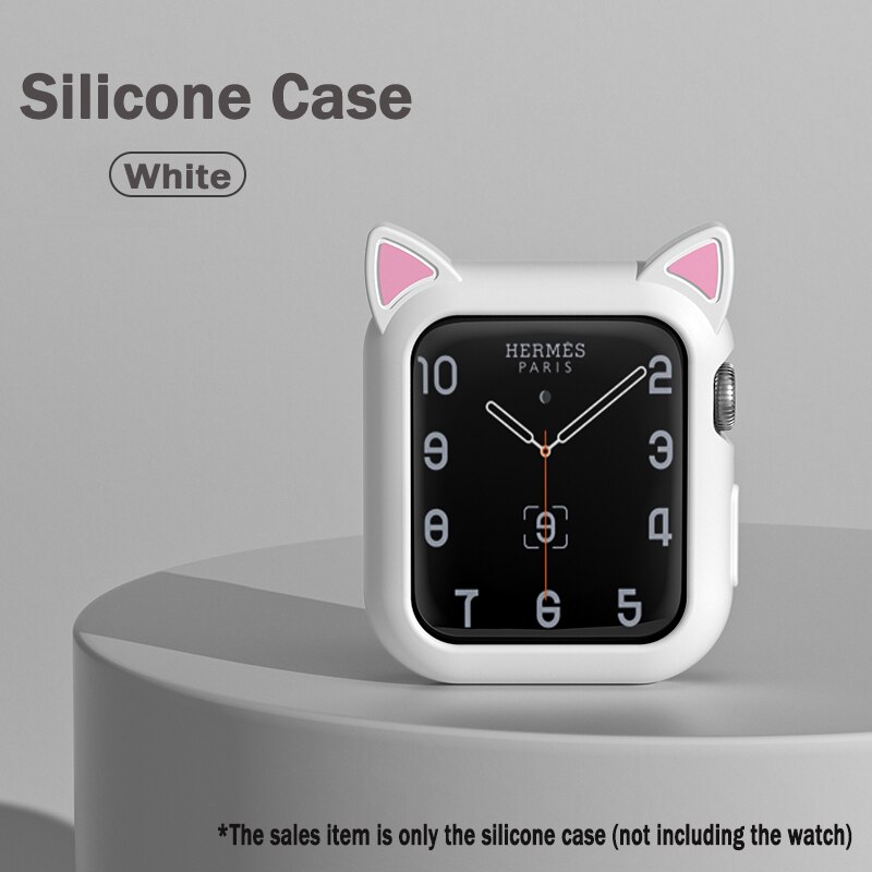 Horloge Case Voor Apple Watch 6 Se 5 4 40Mm 44Mm Protector Cover Siliconen Cartoon Kat Oren Case Voor Iwatch serie 3 2 42Mm 38Mm: WHITE / For Iwatch 38mm 40mm