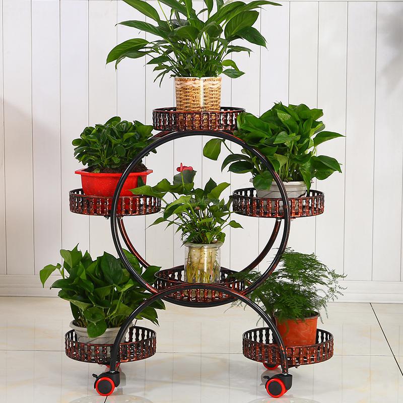 Soportes portátiles de flores con ruedas, soporte de Metal para plantas, organizador de habitación creativa, estante de almacenamiento grande, estante flotante para decoración interior: 3