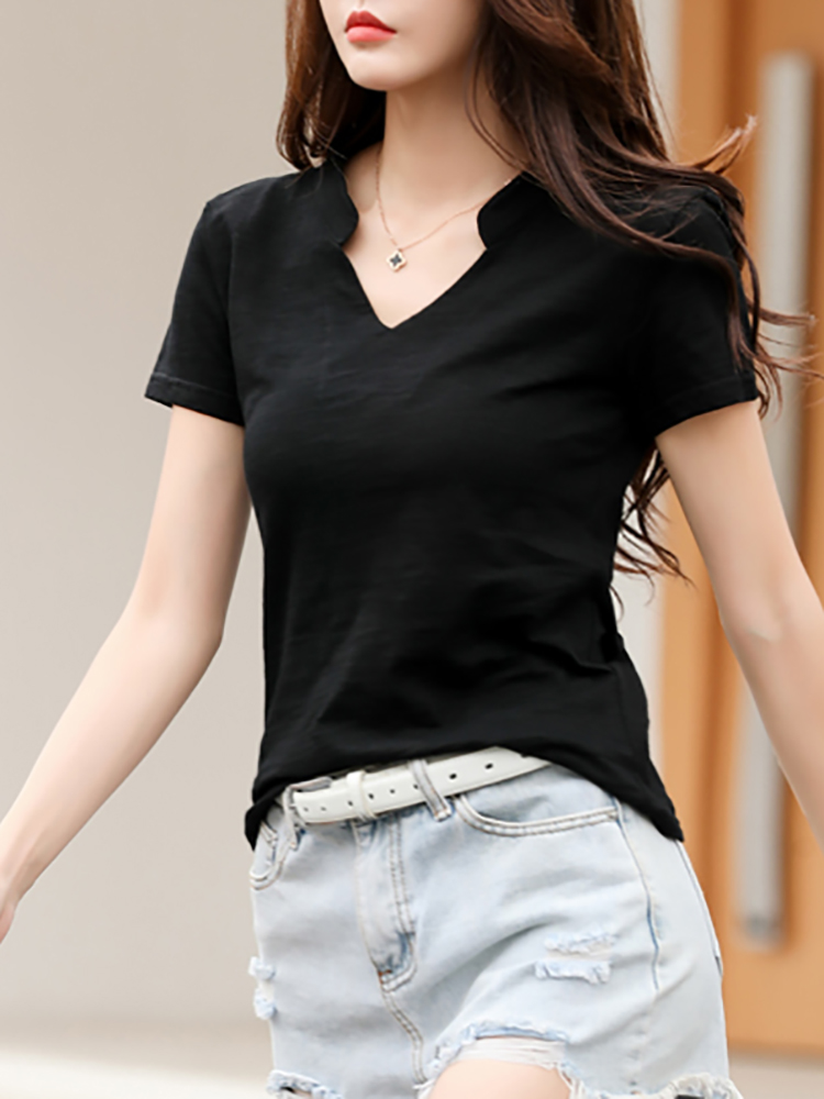 Zomer Bamboe Katoenen T-shirt Katoen Dames V-hals Zachte T-shirts Vrouwelijke Basic Mode Klassieke S-3XL Dames Tops