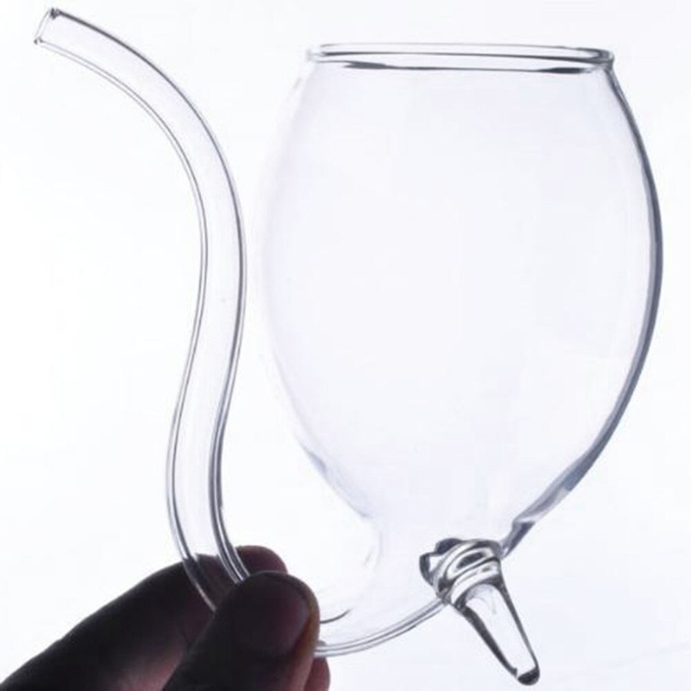 1pc 300ml Devil Red Wine Glass Transparent Cup Mug With Built in Drinking Tube Straw Water Cup for Home Bar Hotel