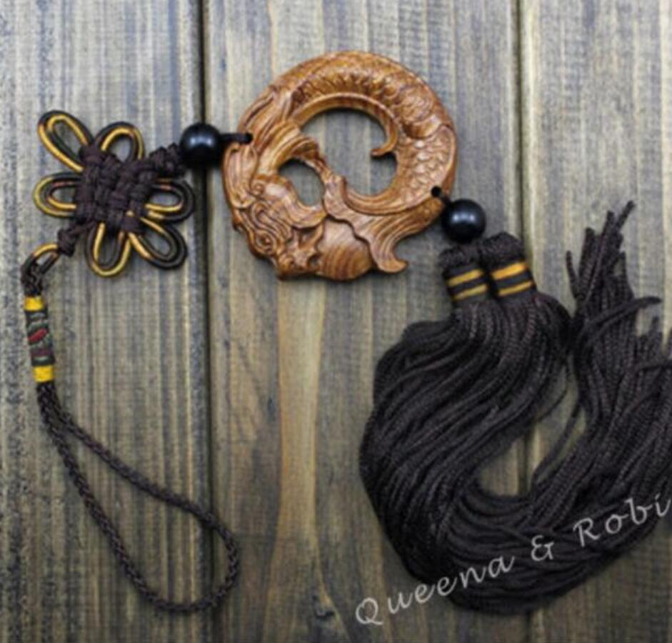 Copper Statue Wood Carved Chinese Dragon Carp Statue Car Pendant Amulet Sculpture Wooden Craft