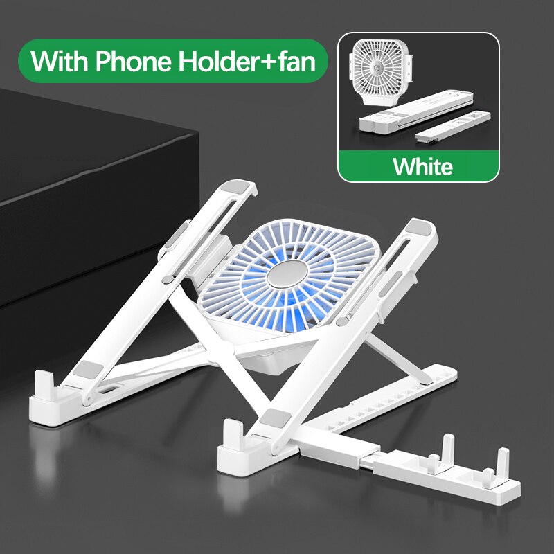 Opvouwbare laptop tafel,Opvouwbare Laptop Stand Met Koelventilator Dsektop Base Ondersteuning Notebook Stand Voor Macbook Draagbare Laptop Houder Cooling Beugel: With fan white