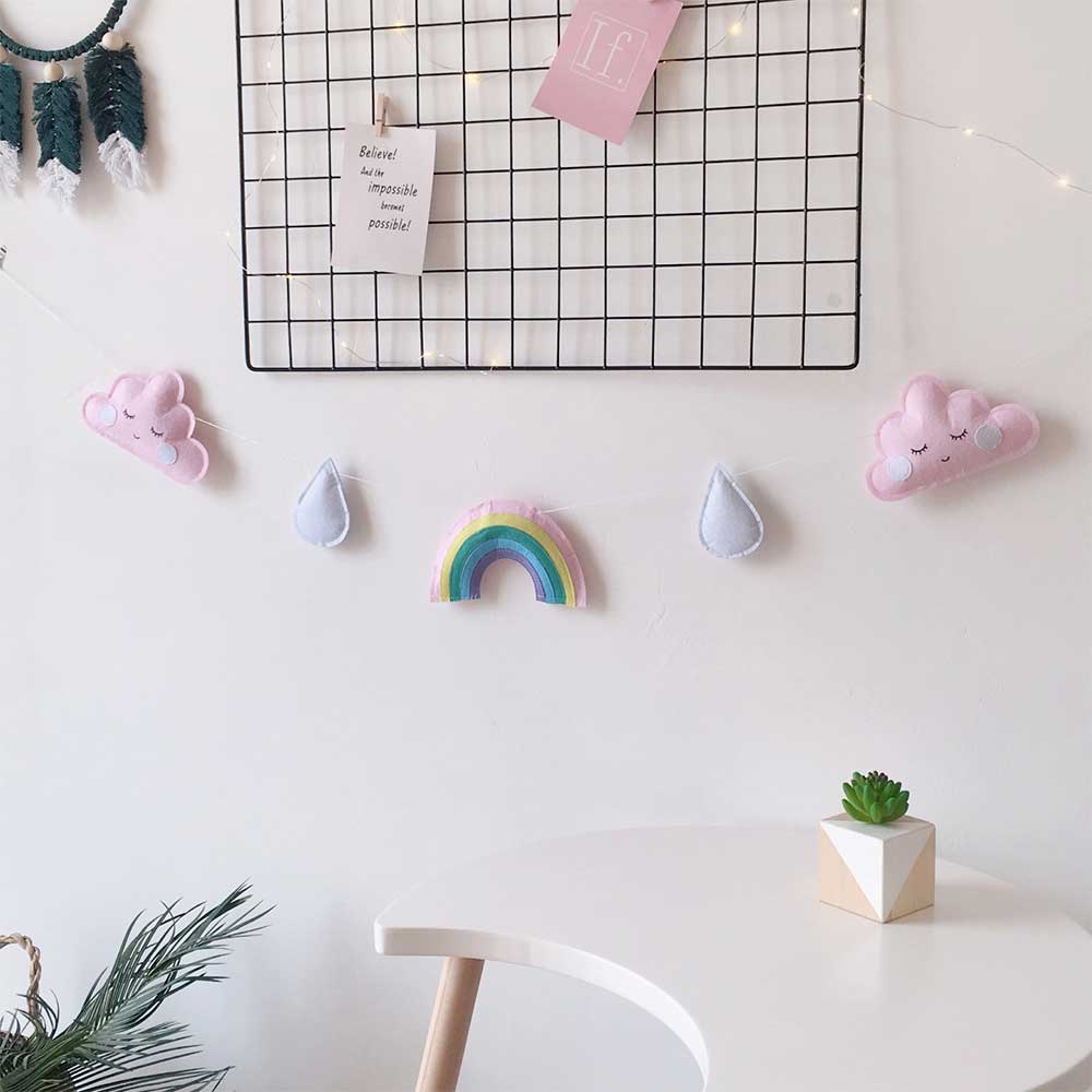 Decoración de pared para habitación de bebé, accesorios de fotografía colgantes de nube de arco iris, parachoques, cuna infantil