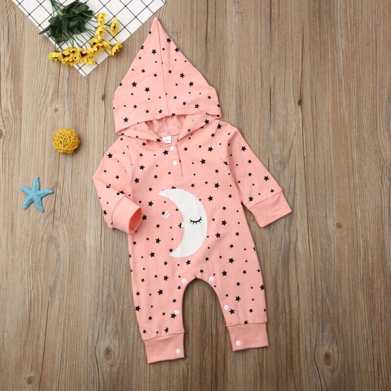 Herbst-Winter-kleidung für babys (mädchen und jungen) – sternen- und mond-kapuzenbody, strampler, warme winterkleidung