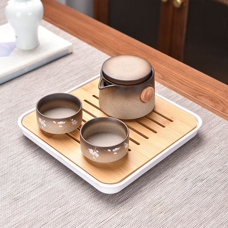 Japanese-style Cherry Blossom Kung Fu Tea Set Small Set One Pot Two Cups Four Cups Portable Travel Tea Set Tea Pot Tea Tray