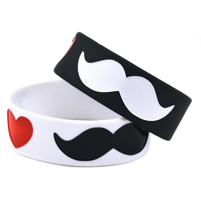 OBH 25PCS I Love Moustache Silicone Rubber Wristband 1 Inch Wide Black and White