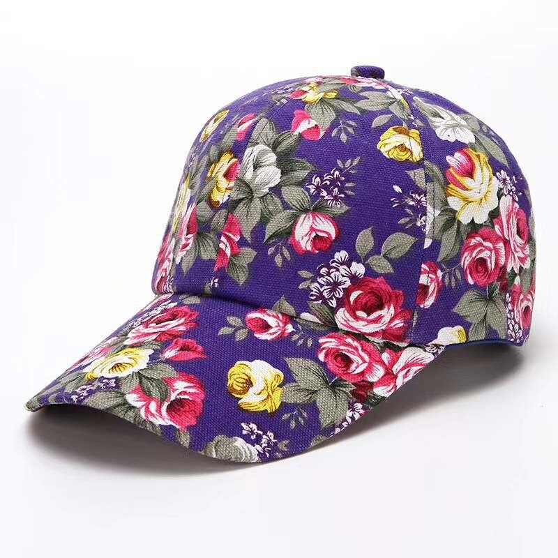 Women's Baseball Colorful Flower Printed Woman Accessori Baseball Cap Cotton Sunshade Outdoor Snapback: Purple