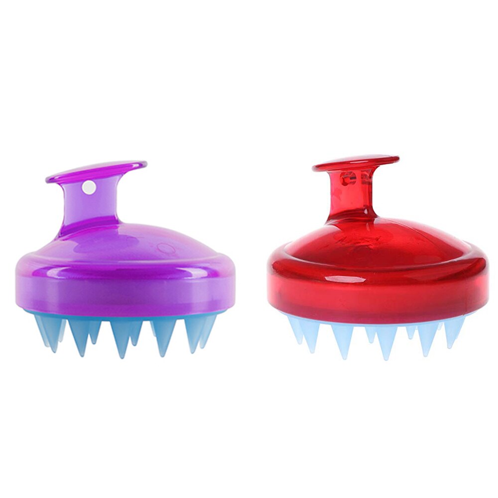 Shampoo massage børste håndholdt silikone hovedbund børste vask bruser hår kam mini hoved meridian massage kam 4 farver: Lilla rød