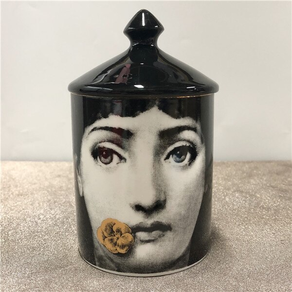 Vintage Style Black Lid Candle Holder Handmade Candles Jar Retro Lina Face Storage Makeup Ceramic Craft Home Decoration Jewerlly: 3