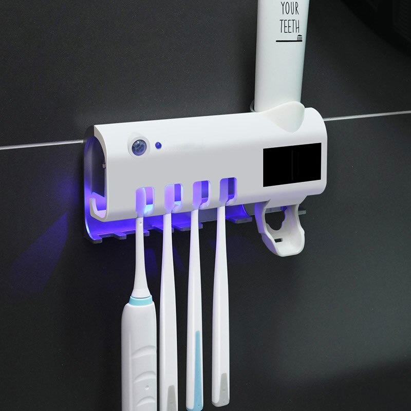 2 in 1 UV Light Ultraviolet Toothbrush Sterilizer Toothbrush Holder Automatic Toothpaste Squeezers Dispenser Home Bathroom Set