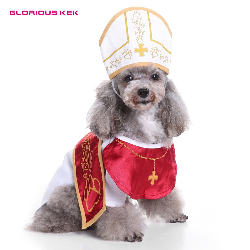 GLORIOUS KEK Pope Dog Costumes Halloween Dog Clothes Pet Dog Cosplay Godfather Suit with Hat Small Dogs Dress Xmas Party Costume