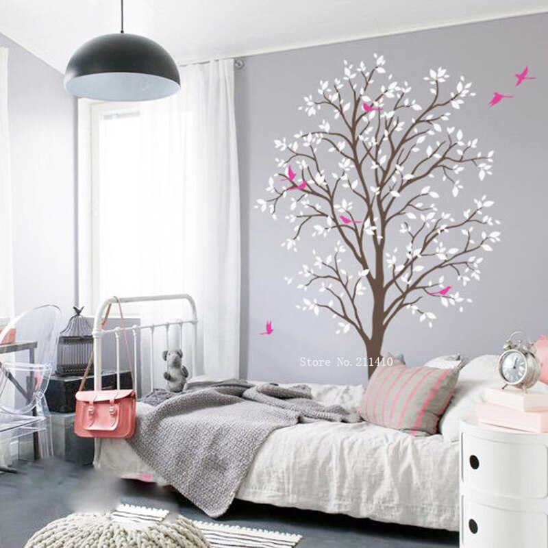 Custom Colors Baby Nursery Spring Tree Vinyl Wall Decals Removable Murals With Birds Stickers YT5661