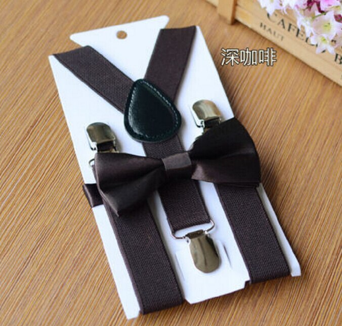 Baby Boys Kids Suspender and Bow Tie Matching Overalls Set Accessories Tuxedo Wedding Suit Party: Dark Coffee