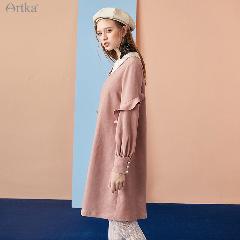 ARTKA Autumn Winter Women Dress Ruffle Lantern Sle... Vicedeal